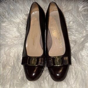 Salvatore Ferragamo Dark Brown Croc-Embossed Heels